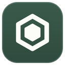 A white hexagonal outline centered on a dark green rounded square background.