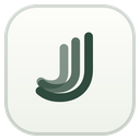 Letter J icon with a layered, depth-effect design in shades of green on a white background.