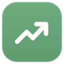 White upward-trending arrow on a green square background.