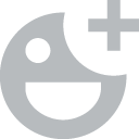 A stylized gray face icon with a plus sign positioned to its upper right.