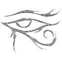 Eye of Horus symbol drawn in white line-art against a black background.