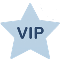 A light blue star shape with the letters VIP written in dark blue text in the center.