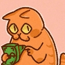An orange cat holding a stack of green cash with a smug expression.
