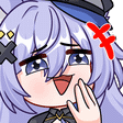 Anime girl with light purple hair smirking with a hand near her mouth and a red symbol floating by her head.