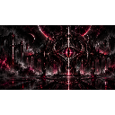 A dark, mysterious portal with a glowing red eye shape centered in the middle.