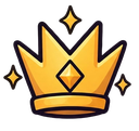 A golden crown with sparkles surrounding it on a dark background.