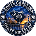 South Carolina state emblem featuring a palmetto tree, crescent moon, and lighthouse in a circular badge design.