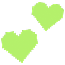 Two bright lime-green hearts floating side by side.