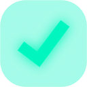 Cyan circle with a subtle checkmark symbol inside.