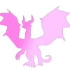 A stylized pink dragon silhouette with wings spread, glowing against a dark background.