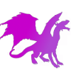 A purple dragon silhouette in a roaring pose with wings spread.
