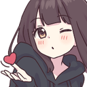 Anime girl with brown hair winking and blowing a small pink heart from her hand.