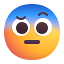 A gradient-colored square face with arched eyebrows and a flat mouth looking skeptical.