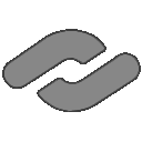 Two interlocking geometric shapes, one gray and one blue, in a pixel art style.