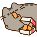 A round grey cat happily chewing on a chicken nugget with a box of nuggets in front of it.