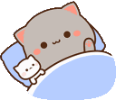 A cute gray kitten tucking itself into a blue blanket with a small white plushie.
