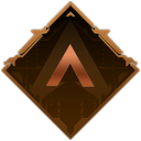 Badge shaped like a diamond with a metallic chevron in the center.