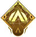 Gold diamond-shaped emblem with an angular design and a small logo at the bottom.