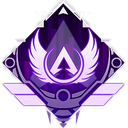 A purple, diamond-shaped emblem with white wings and a central triangle icon.