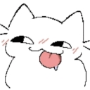 A white line-art creature with a mischievous expression and its tongue sticking out.
