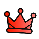 A stylized red crown with three points and circular tips on a black background.