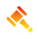 Gavel with a red and yellow gradient, positioned at an angle.