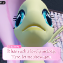 A 3D yellow character with large blue eyes looks forward with a text bubble that says, It has such a lovely melody. Here, le…