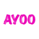 The word AYOO written in bright pink bubble letters against a black background.