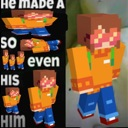 A Minecraft character skin with pink heart-shaped eyes surrounded by fragmented, blurry text.