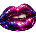 Lips with a vibrant purple and pink galaxy pattern and shiny highlights.
