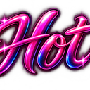 The word Hot in a glowing pink 3D neon script font with sparkles on a black background.