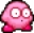 Kirby with large, wide eyes and a small mouth looking startled.