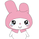 A cute white rabbit character in a pink hood with a small smile and tears streaming from its large eyes.