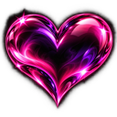 Heart symbol glowing with vibrant pink and purple swirling neon light against a black background.
