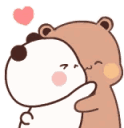 Milk and Mocha bears hugging each other with a small pink heart floating above them.