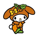 My Melody the bunny wearing a pumpkin hat and orange pumpkin-shaped outfit with a yellow bow.