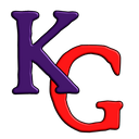 A purple letter K overlapping a red letter G on a solid black background.