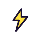 Lightning bolt symbol with a yellow fill and dark purple outline.