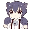 Anime cat boy with purple hair and cat ears holding up paw-shaped gloves in a playful roar gesture.