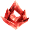 A jagged, glowing red crystal shard with a translucent, faceted surface.