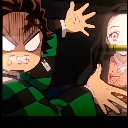 Tanjiro and Nezuko from Demon Slayer with exaggerated, panicked facial expressions in a chibi anime style.