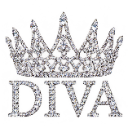 A silver, diamond-textured crown sits atop the word DIVA in a glittering, metallic font.