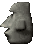 A gray stone Moai statue head rotating continuously in a loop.