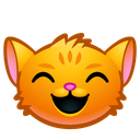 Orange cat with a wide, happy, closed-eye smile.
