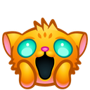 Orange creature with glowing cyan eyes and an open mouth showing an expression of intense shock.
