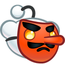 Snoo the Reddit mascot wearing a red Japanese tengu mask with a long nose and an angry expression.