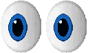 A horizontal row of multiple cartoon blue eyes staring forward.