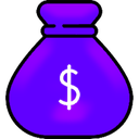 Money bag icon in a bright purple color with a simple black outline.