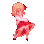 Anime girl with blonde hair wearing a red dress spinning in a circle.