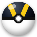 A spherical object with a black top half, white bottom half, and yellow accents.